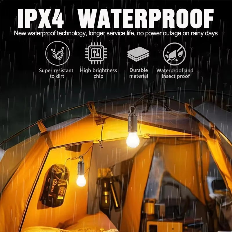 LED Solar Camping Lights USB Rechargeable Bulbs Lamp Dimmable with Hooks Vintage Light for Hiking Tent Lantern Outdoor Lighting