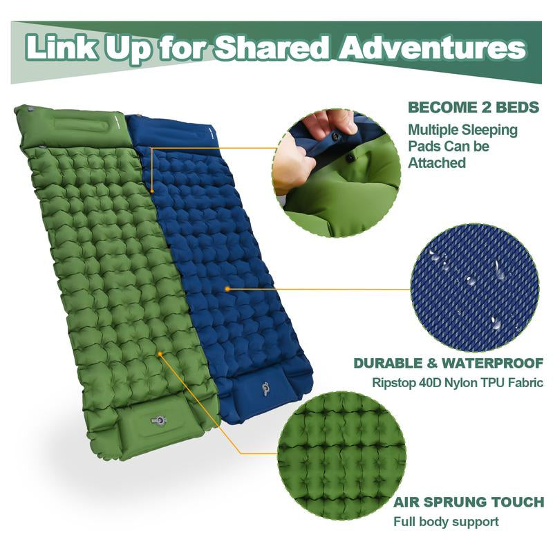 COOLERO Winter Sleeping Pad for Camping, Ultralight 4In Air Mattress with Built-In Pump Portable Camping Pad with Pillow Compact Lightweight Comfortable Sleeping Mat for Camping, Backpacking, Hiking