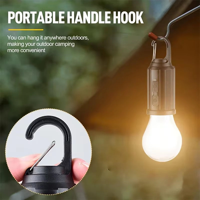 LED Solar Camping Lights USB Rechargeable Bulbs Lamp Dimmable with Hooks Vintage Light for Hiking Tent Lantern Outdoor Lighting