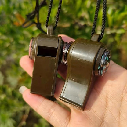 3 in 1 Emergency Survival Whistle with Lanyard, 1 Count Portable High Frequency Whistle with Compass & Thermometer, Outdoor Tool for Camping, Hiking, Referees