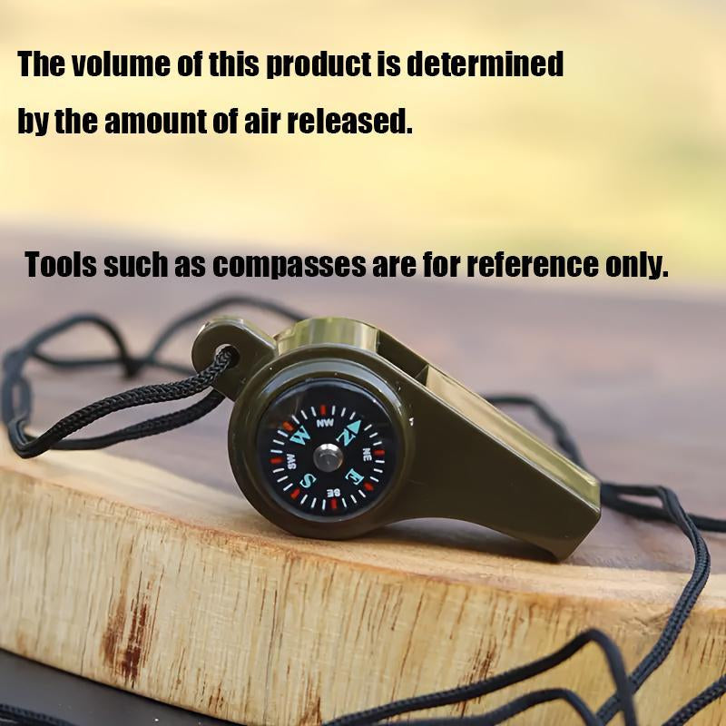 3 in 1 Emergency Survival Whistle with Lanyard, 1 Count Portable High Frequency Whistle with Compass & Thermometer, Outdoor Tool for Camping, Hiking, Referees