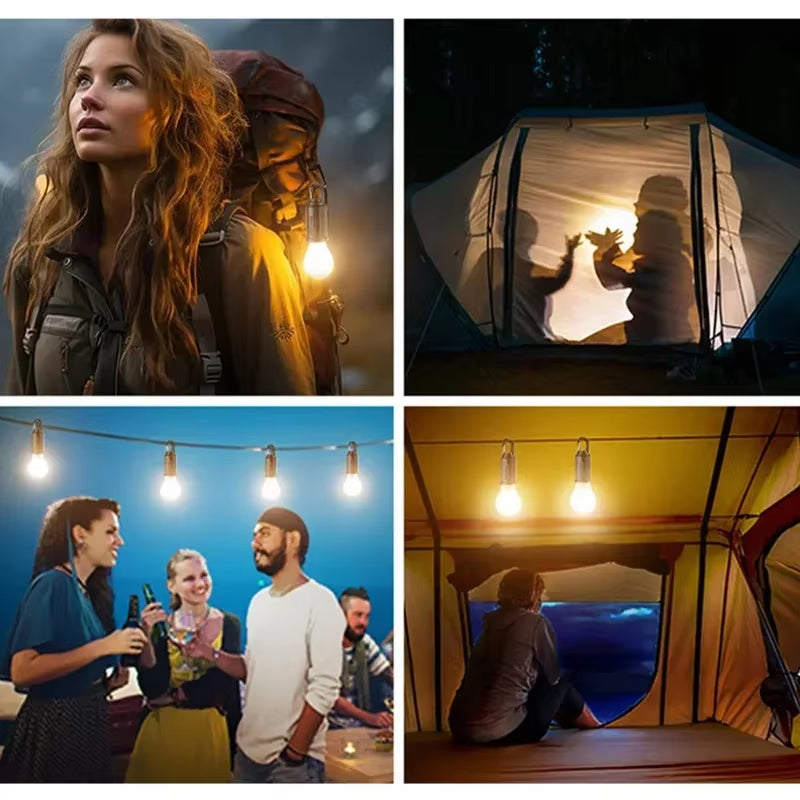 LED Solar Camping Lights USB Rechargeable Bulbs Lamp Dimmable with Hooks Vintage Light for Hiking Tent Lantern Outdoor Lighting