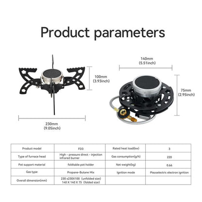 REDSUN FD1 Dual-Mode Infrared Backpacking Stove Portable Folding High-Efficiency Windproof Gas Burner for Outdoor Camping Hiking Picnic BBQ with EVA Carrying Case