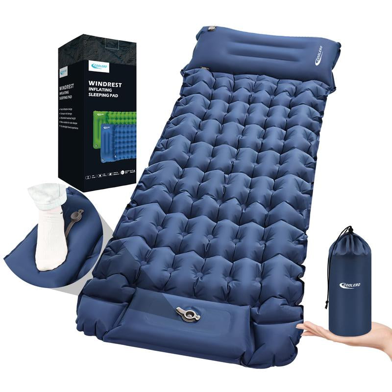 COOLERO Winter Sleeping Pad for Camping, Ultralight 4In Air Mattress with Built-In Pump Portable Camping Pad with Pillow Compact Lightweight Comfortable Sleeping Mat for Camping, Backpacking, Hiking