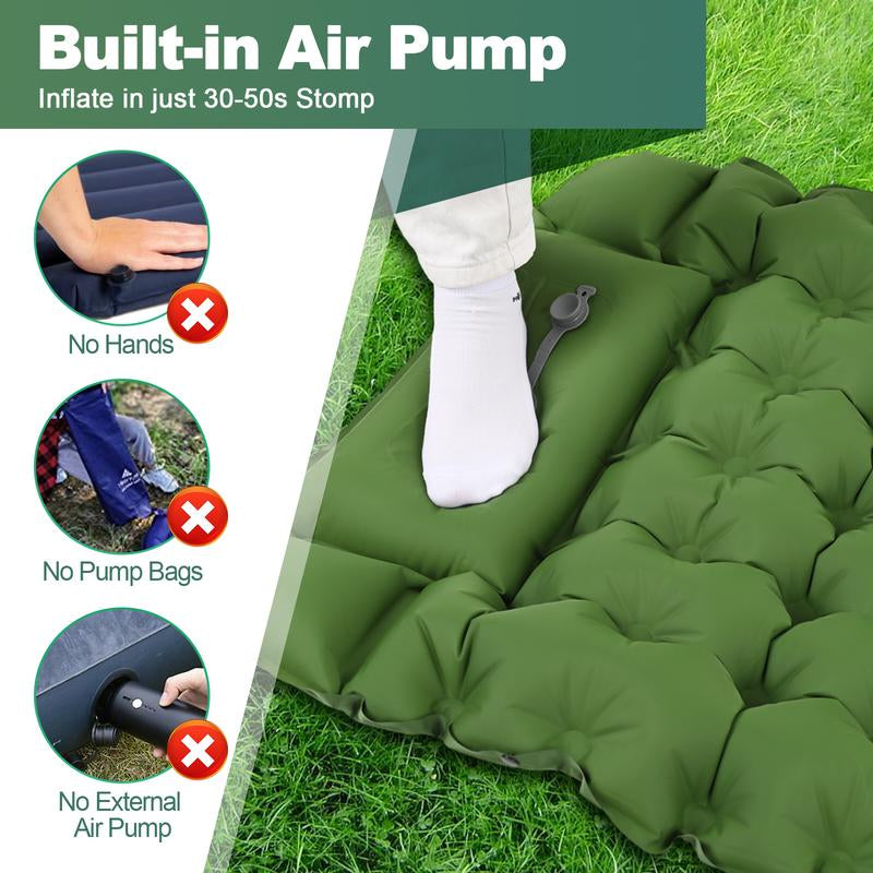 COOLERO Winter Sleeping Pad for Camping, Ultralight 4In Air Mattress with Built-In Pump Portable Camping Pad with Pillow Compact Lightweight Comfortable Sleeping Mat for Camping, Backpacking, Hiking